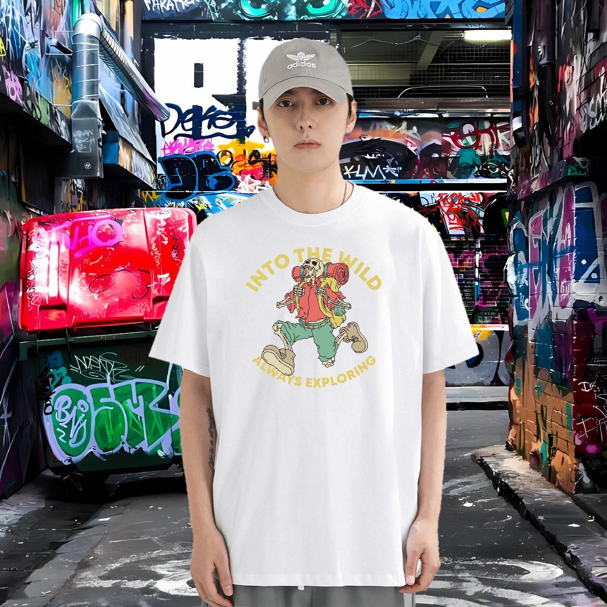 Stylist T-Shirts for Men skull Clothes 230g Cotton Home Outdoor Soft Anime Print Short Sleeve O-Neck Men Tshirts