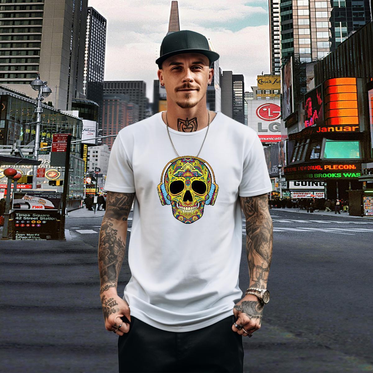 Free Shipping T-Shirts for Men skull Clothings 230g Cotton Home Outdoor Soft Custom Anime Round Neck Short Sleeve Men Tees
