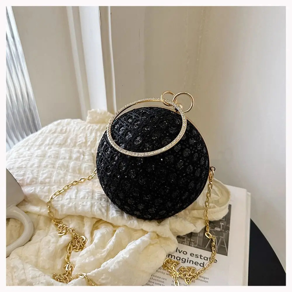 Jinliang Silk Evening Bag Elegant Water Diamond Decorative Chain Round Handbag Wallet Wedding Party 240806Z