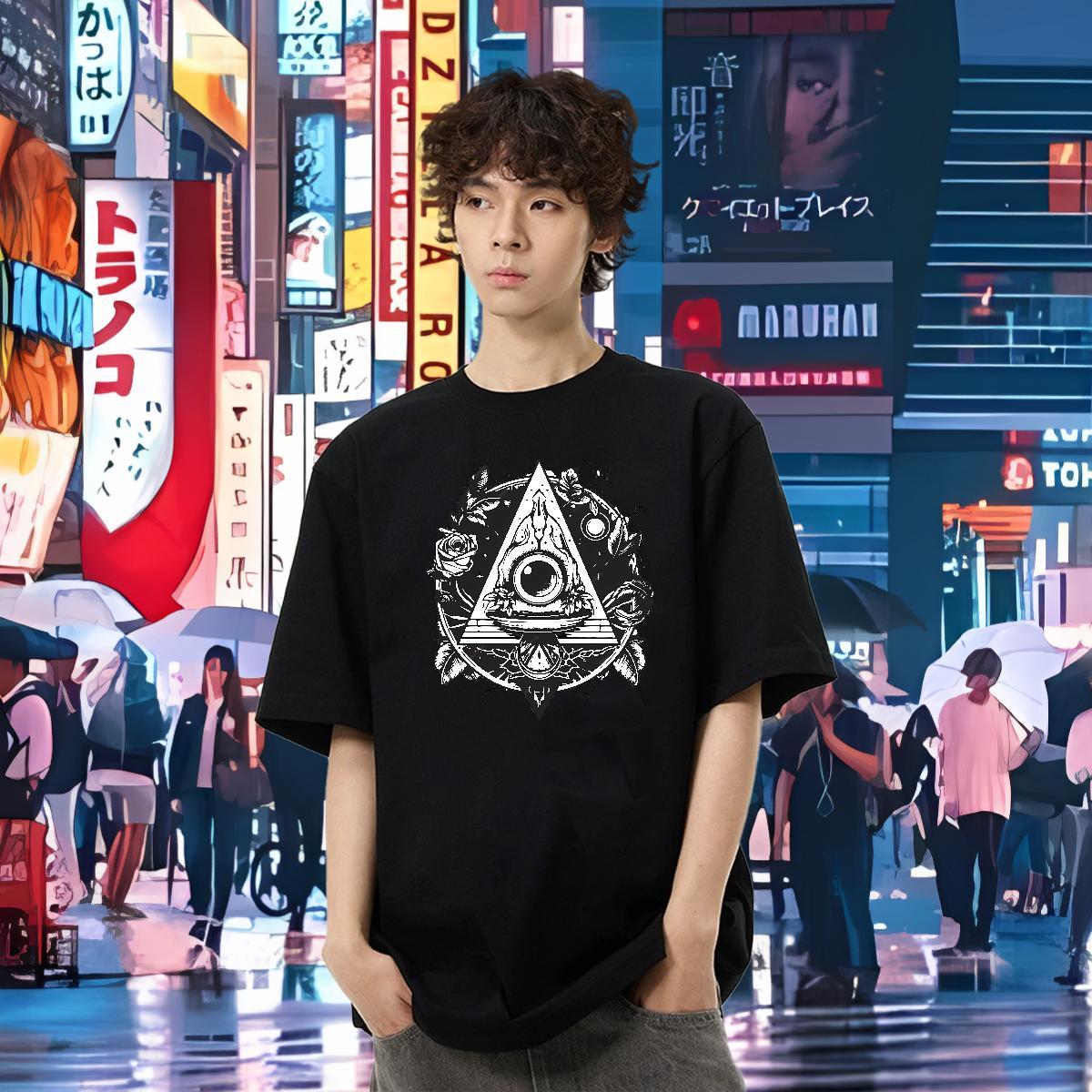 Free Shipping Mens T Shirts eye of the devil Tees Shirts 230g Pure Cotton Beach Comfortable DIY Anime Breathable Short Sleeve Men Tops Tees