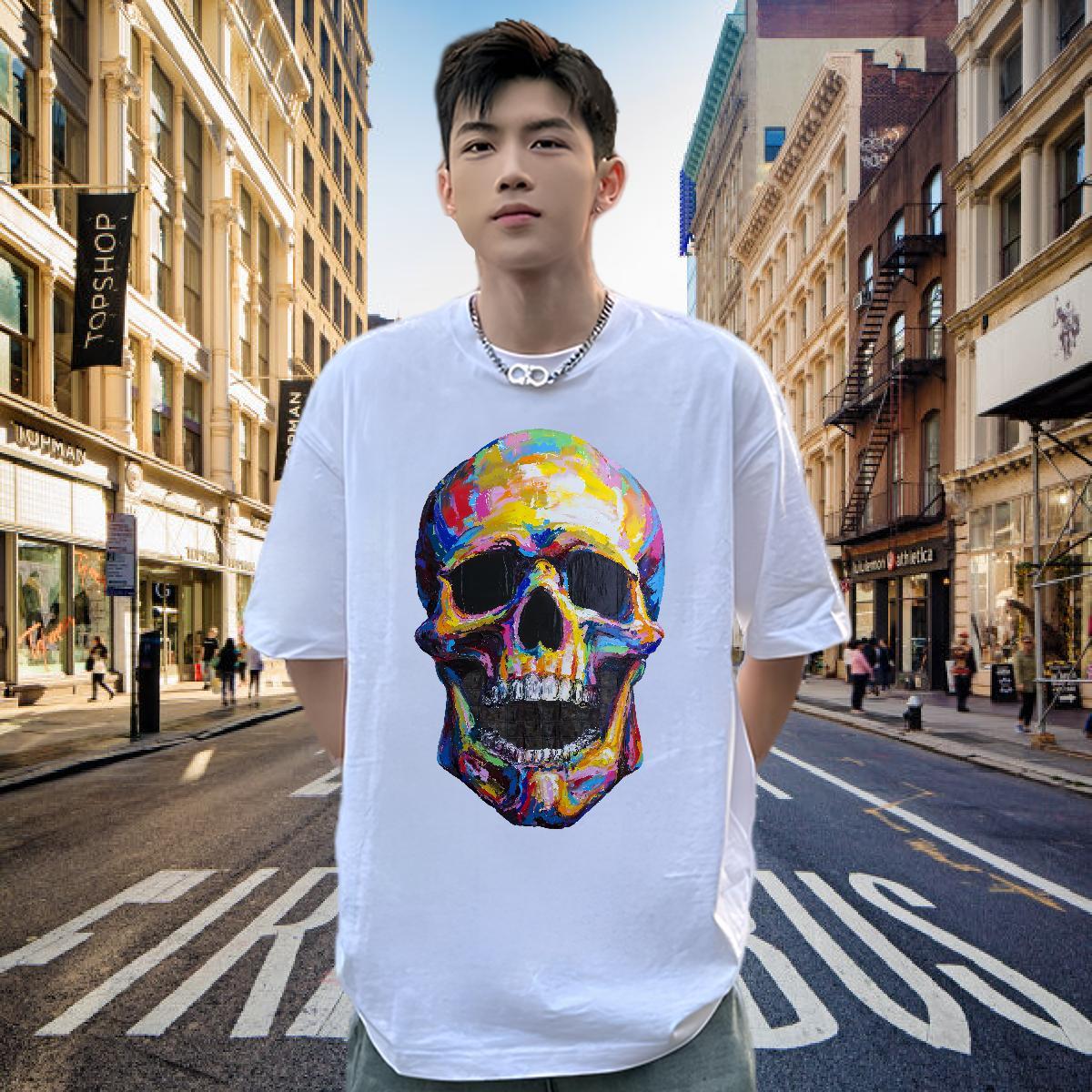 Fashion New Mens T Shirts skull Top Tees 100% Cotton 230g Casual High Quality Custom Big Size Breathable Short Sleeve Tshirts