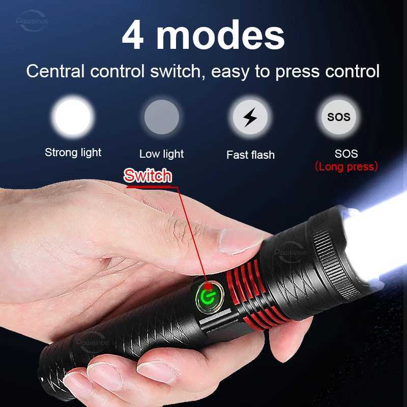 NEW 9000LM Rechargeable LED Flashlights White Laser Lamp Beads 2000m Super Bright Flashlight Powerful Lantern Camping Torch Y240731