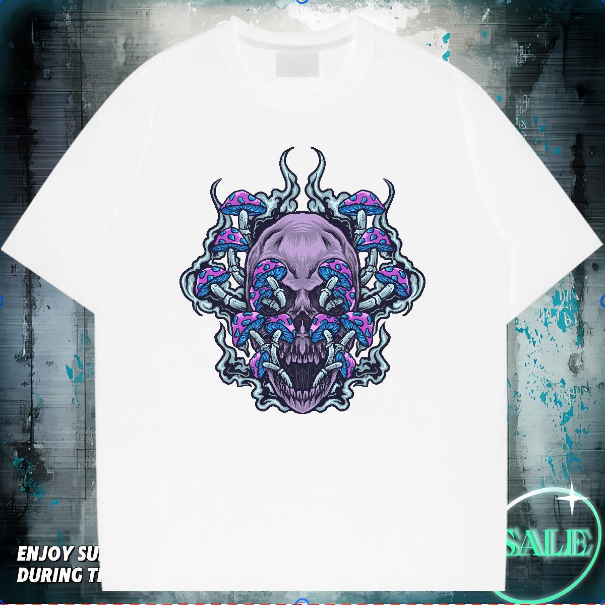 Fashion Design Mens T Shirts skull Top Tees 230g Pure Cotton Beach Free Shipping Anime Print O Neck Short Sleeves Couples T Shirts