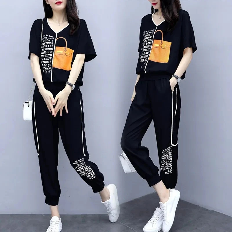 Sports Suit For Women Summer Fashionable Pants Two Piece Set Running Set Lady Pants Two-Piece Set 4XL 240807