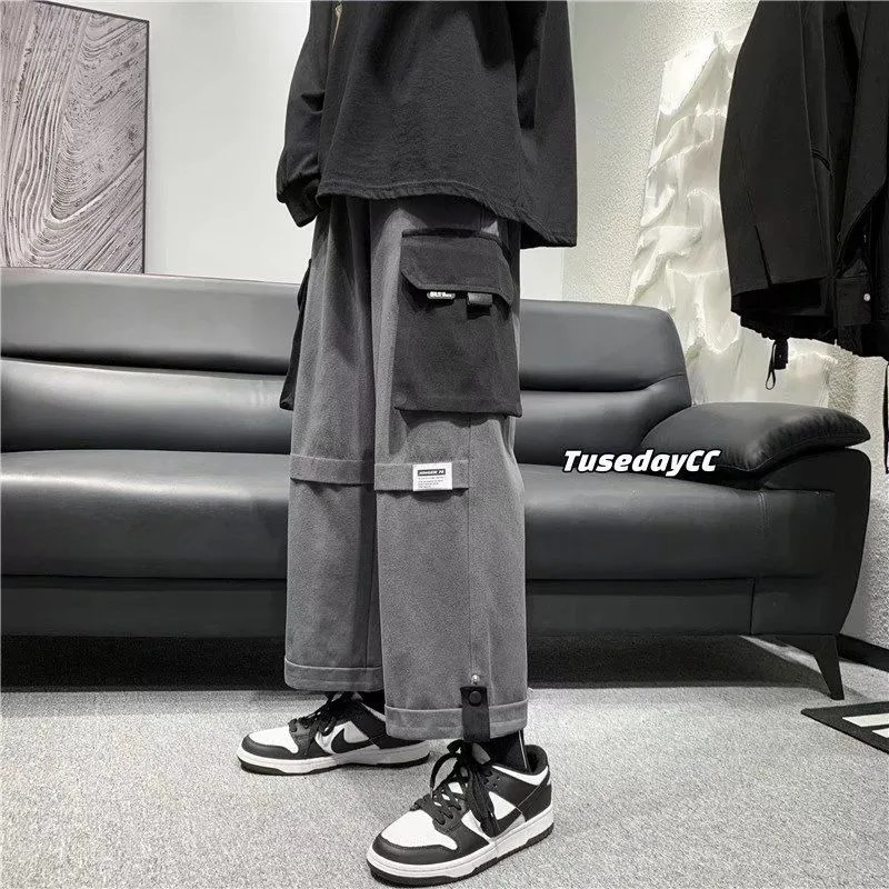 Vintage MultiPocket Loose Straight Overall Ins American Vibe Fenggao Street Men Versatile Assault Mop Pant 240806