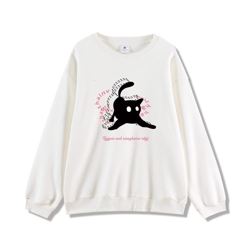 Sweet girl round neck casual plush hoodie women's autumn and winter Korean version loose long sleeved thin top for students to wear externally