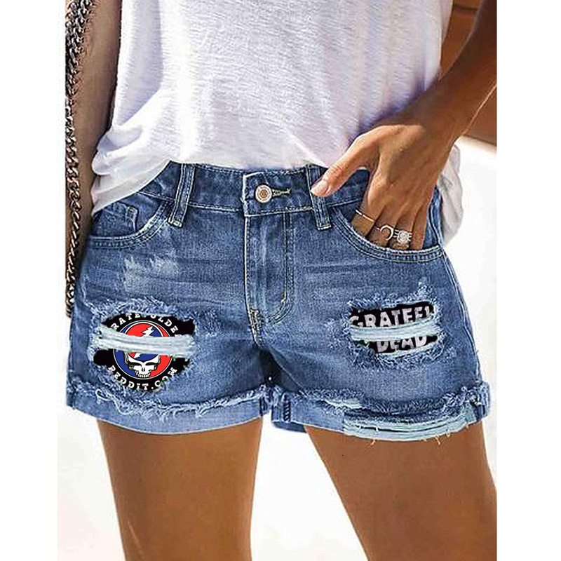2024 National Flag Flipped Hole Denim Hot Pants Sexy Women's Summer Jeans Shorts