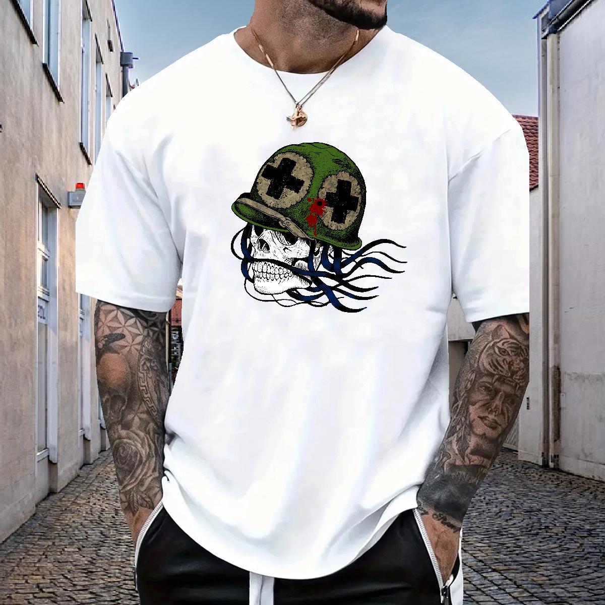 2024 Man T Shirts skull Polos 230g Pure Cotton Street Classic DIY Logo Oversized Breathable Short Sleeve Tshirts