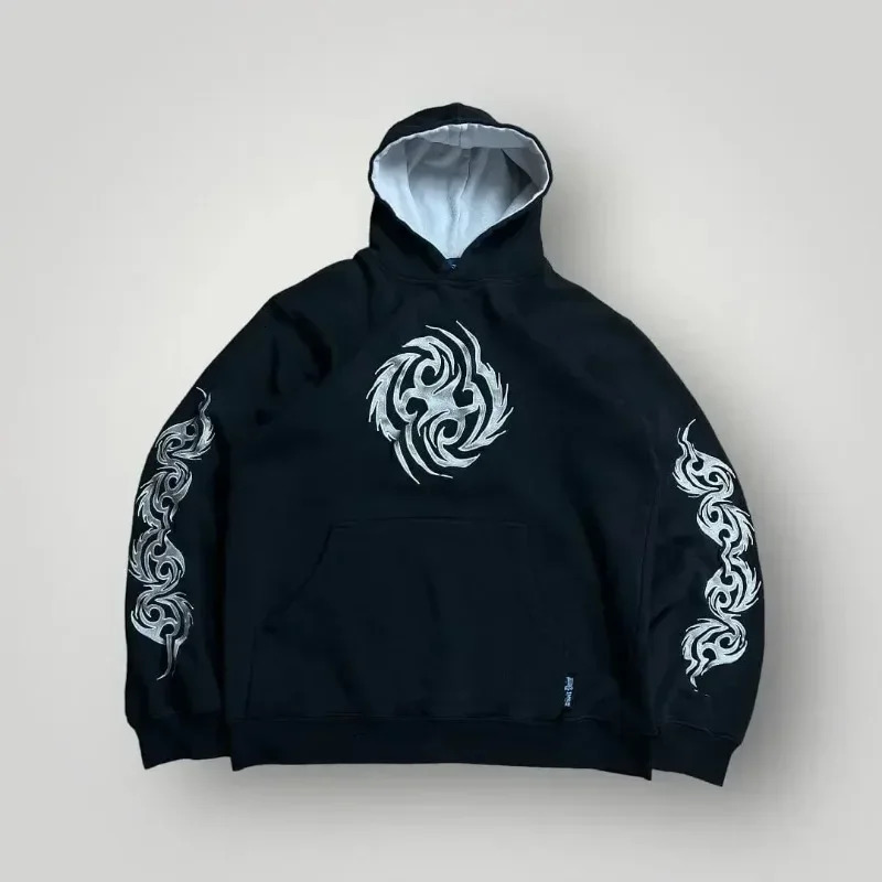 Geometric Pattern Embroidery Splicing Hoodies Women Sweatshirt Gothic Y2k Youth Simple Daily Loose Casual Men Version Tops 240809