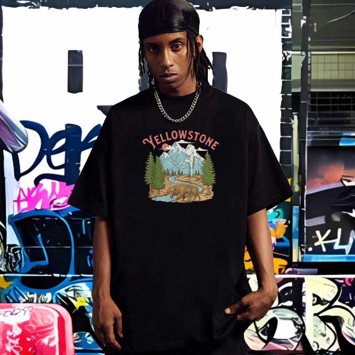 2024 T Shirt For Man Mountain Clothings 100% Cotton 230g Anime Printing Street Wholesale Cartoon Print Breathable Short Sleeve Men Tees