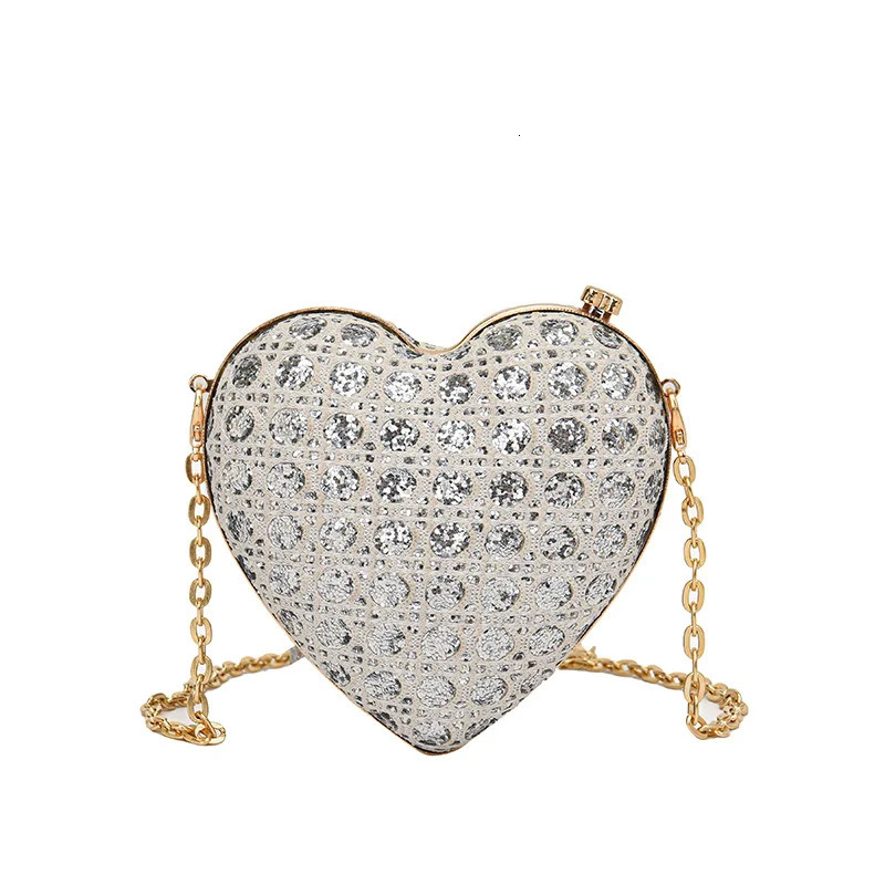 Shining Womens Heart shaped Clutch Wallet Golden Evening Minaudiere Bag Bridal Wedding Handbag Formal Party 240806Z