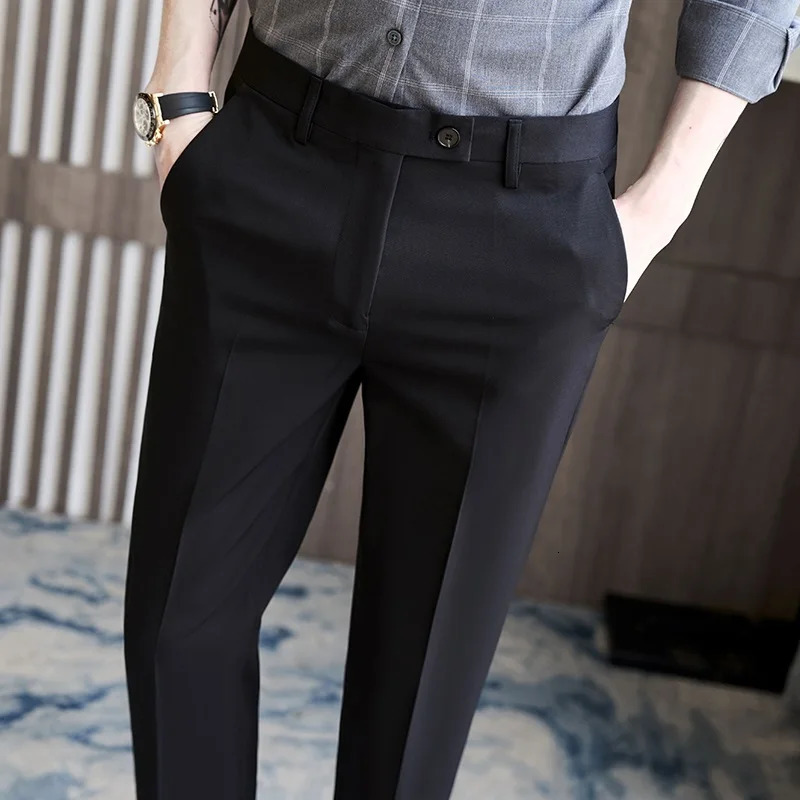 Mens SpringSummer Business Formal Pants Solid Color Casual Korean Set Wedding Social Plus Size 36 240816