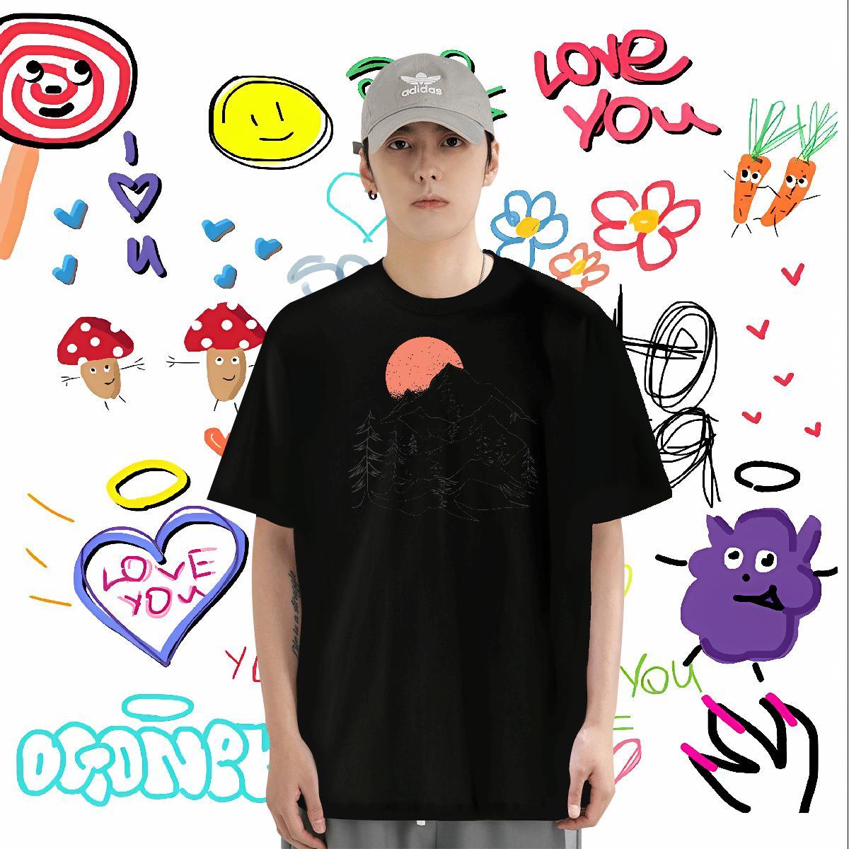 Classic Man T Shirts sun Tees Shirts 100% Cotton 230g Street Loose Fit Custom Print Oversized Short Sleeve O-Neck Men Tees