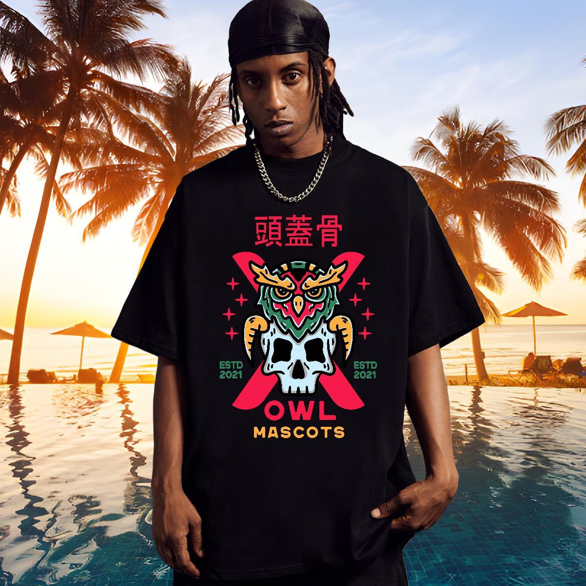 Fashion Design T Shirts Men skull Tops Tees 230g Cotton Street Wear Cool Plus Size Cartoon Breathable Crew Neck Men Clothes T-Shirt