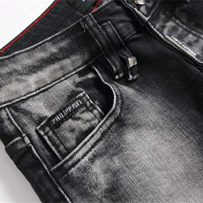 Mens Black Jeans 2024 new Fashion Letter Print Mid-Waist Casual Pants Street Trend Stretch Casual Denim PantsM240803