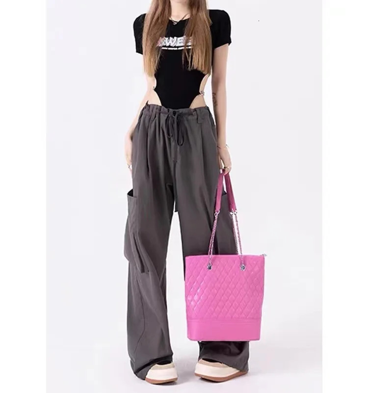 Big Pockets Cargo Women Streetwear Joggers Female High Waist Wide Leg Pants Casual Girl Retro Vintage Drawstring Trousers Z260312
