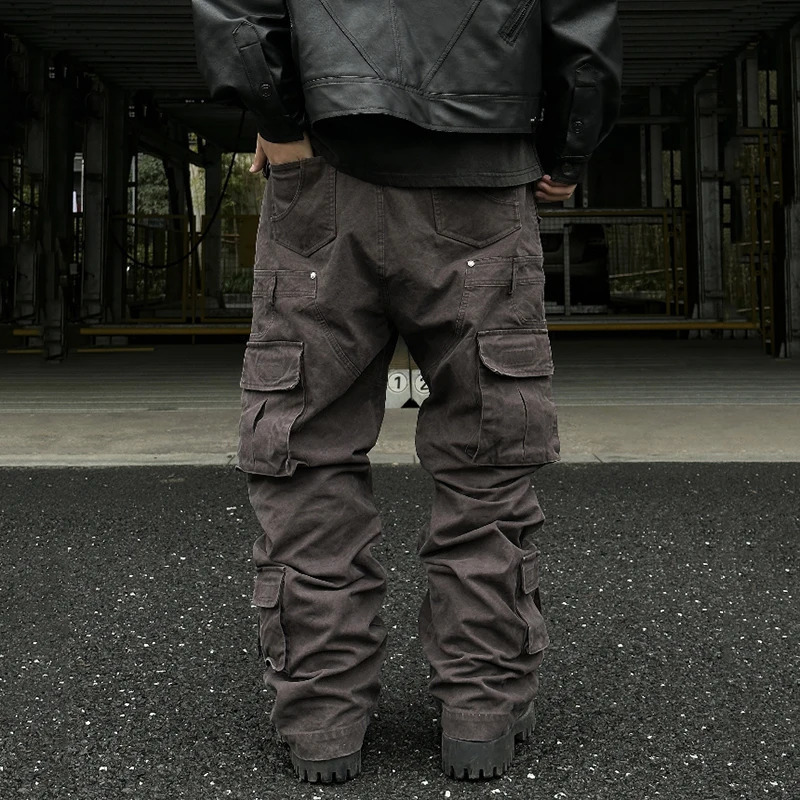 PFNW Autumn Mens Denim Pants Wornout Threedimensional Pocket Boot Cut Bottom Straight Leg Washed Male Trousers 12C637 240806