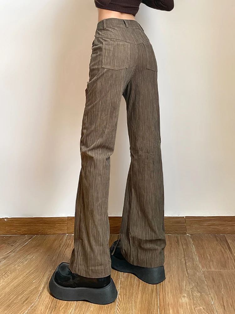 Women American Vintage Baddie Style Lace Up Cargo Pants Grunge High Waist Straight Leg Trousers Harajuku Fashion Y2k Streetwear 240807