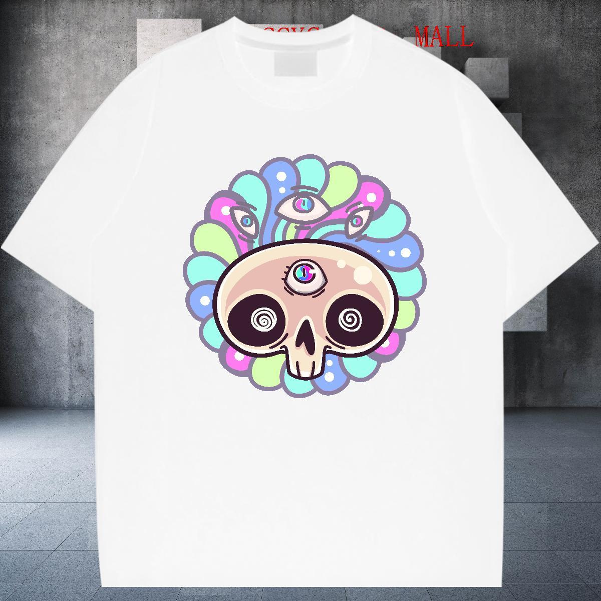 2024 Designer T Shirt For Man skull Clothings 100% Cotton 230g Street Casual Wholesale DIY Printed Breathable Crew Neck Tshirt for Man Woman