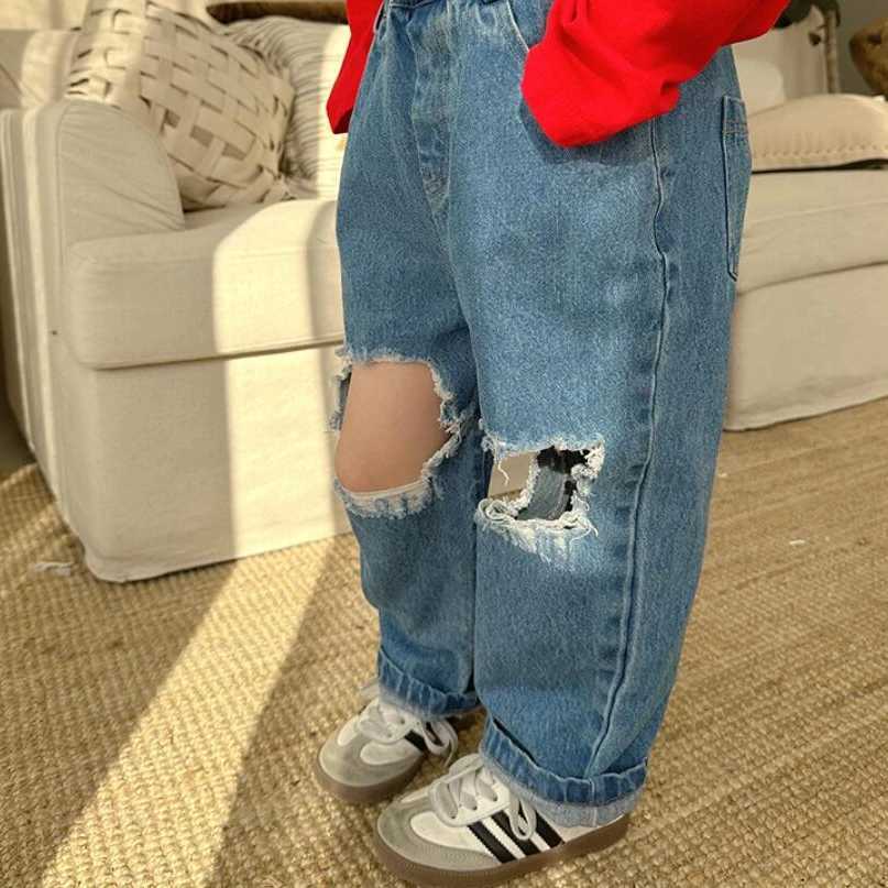 Jeans Spring Children fashion ripped jeans Kids all-match casual denim pants Hip hop style