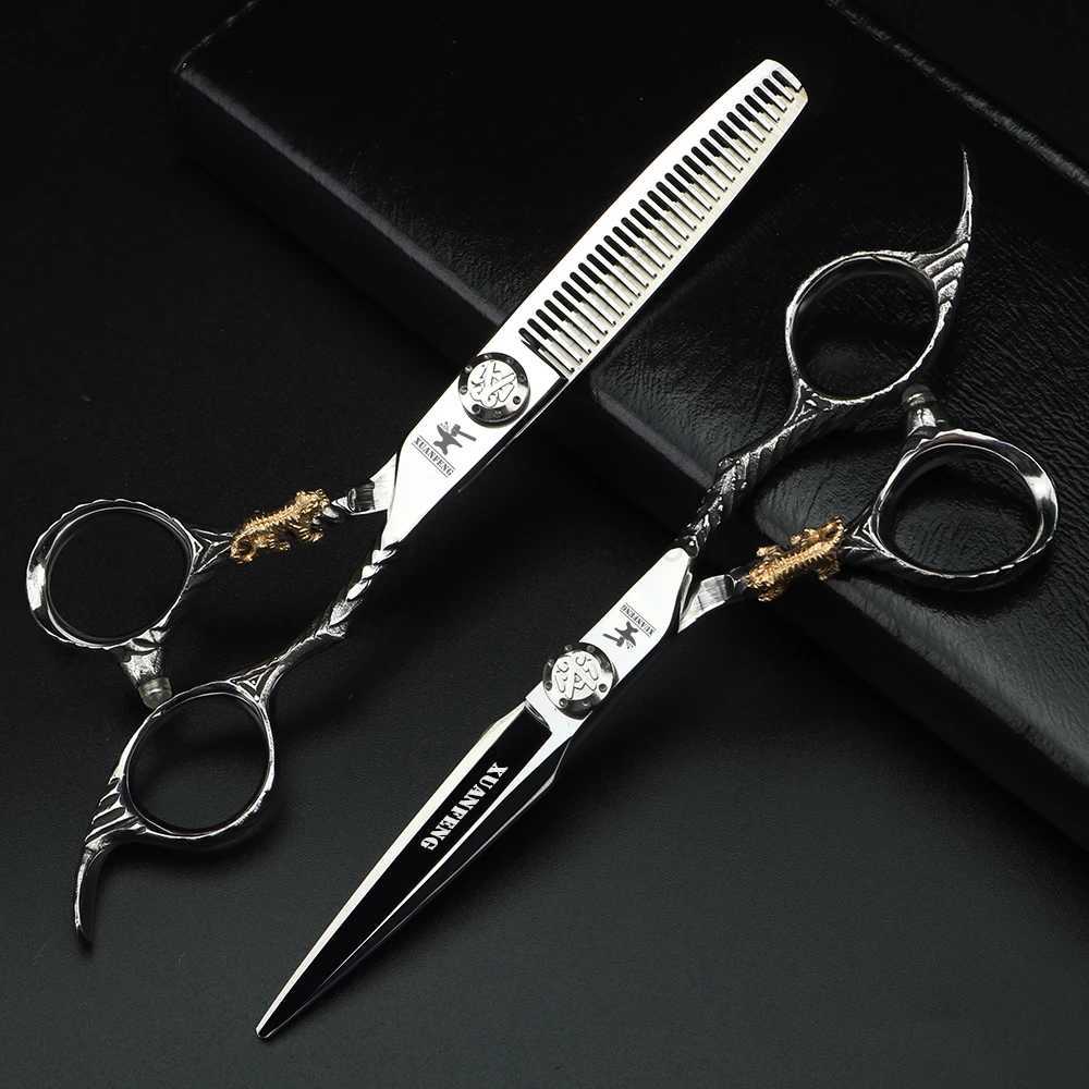 XUANFENG 6 inch professional hair scissors Japanese 440C personalized barber cutting and thinning scissors setXJ240807