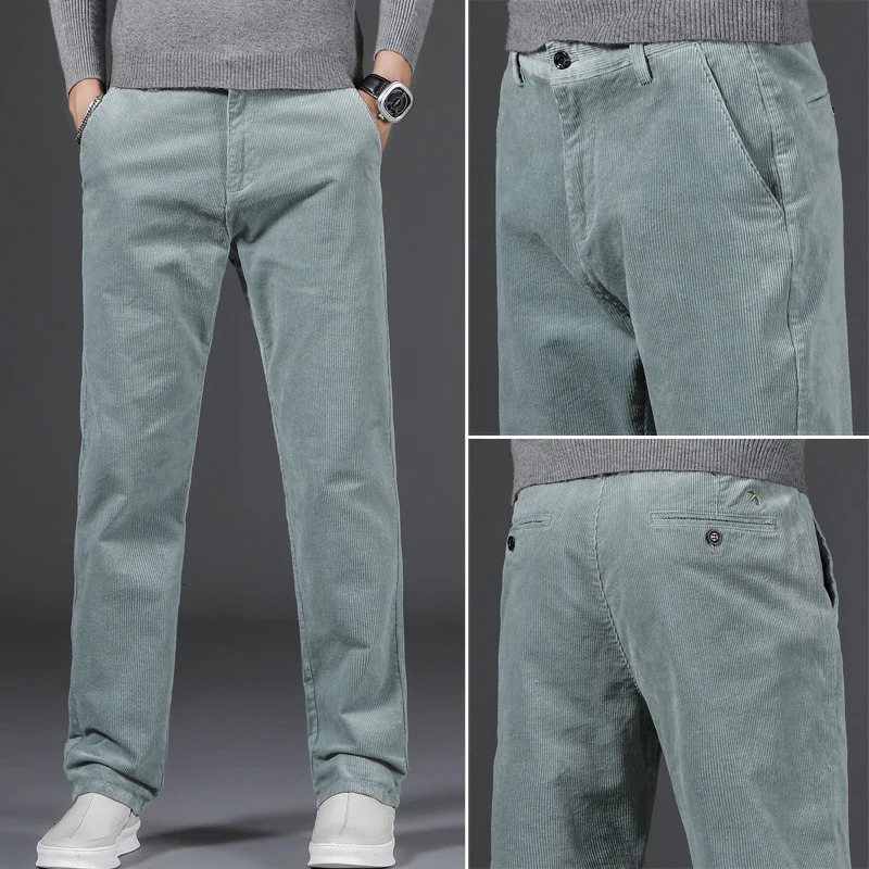 Autumn Winter Elastic Fashion Thick Corduroy Pants Men Business Loose Straight Midlife Jogger Trousers Male Plus size40 42 240806