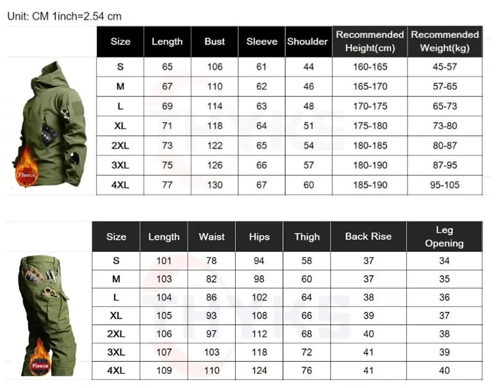 Mens Winter Jacket Sets Fleeced Sharkskin Windproof Waterproof Padding Suits Paintball Uniform Pockets Camo 240806