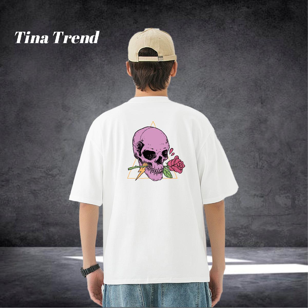 Casual New T Shirt For Man skull Polos 230g Pure Cotton Home Outdoor Unisex DIY Anime O-Neck Short Sleeve Men Tees