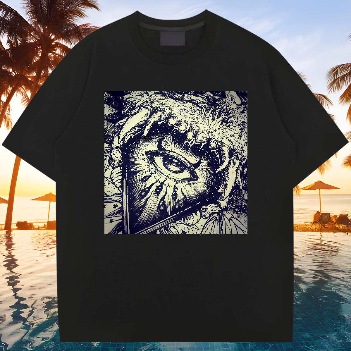 Wholesale T Shirt For Man eye of the devil Tops 100% Cotton 230g Spring Summer Comfortable DIY Breathable Crew Neck Tshirts
