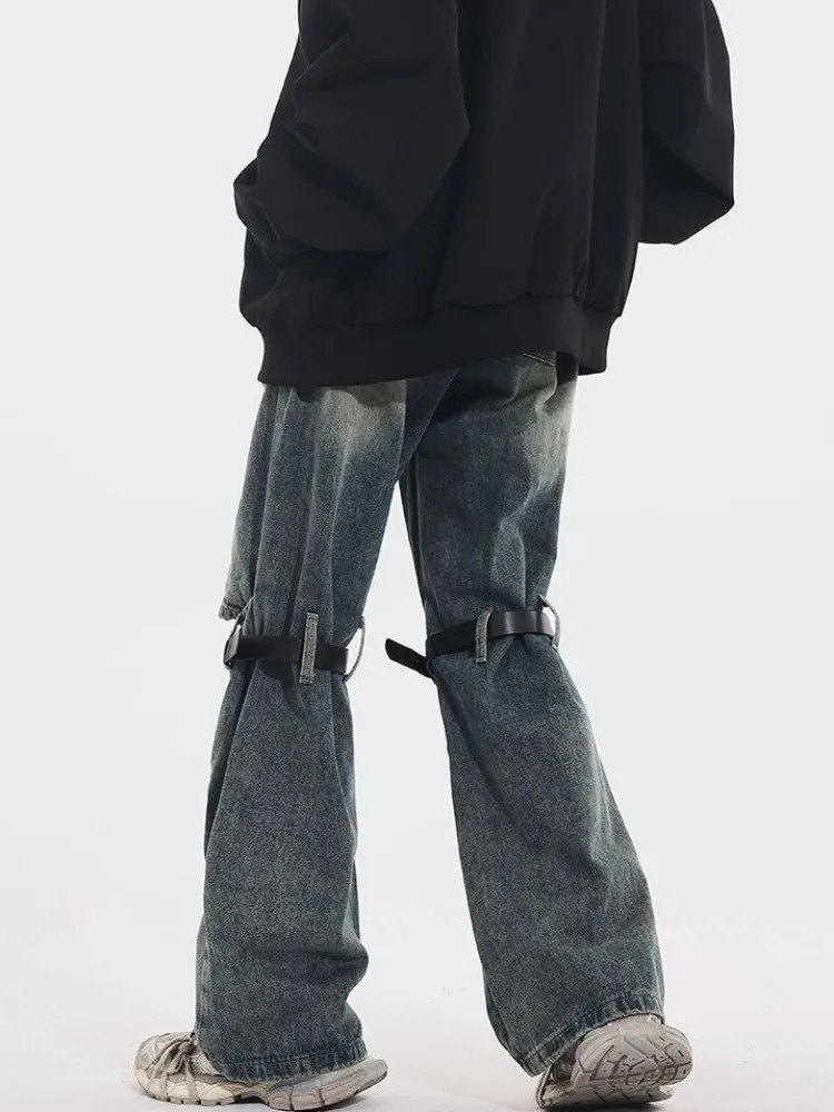 American Retro Washed Bell Bottom Jeans Y2k Grunge High Waist Loose Denim Pants Straight Wide Leg Women 240807