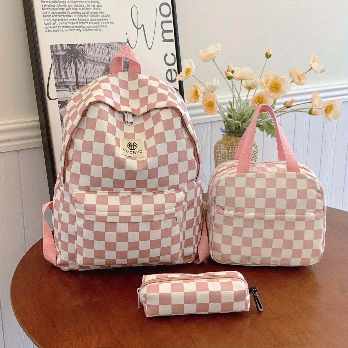 3piece highquality fabric womens backpack school large capacity travel bag student leisure 240807