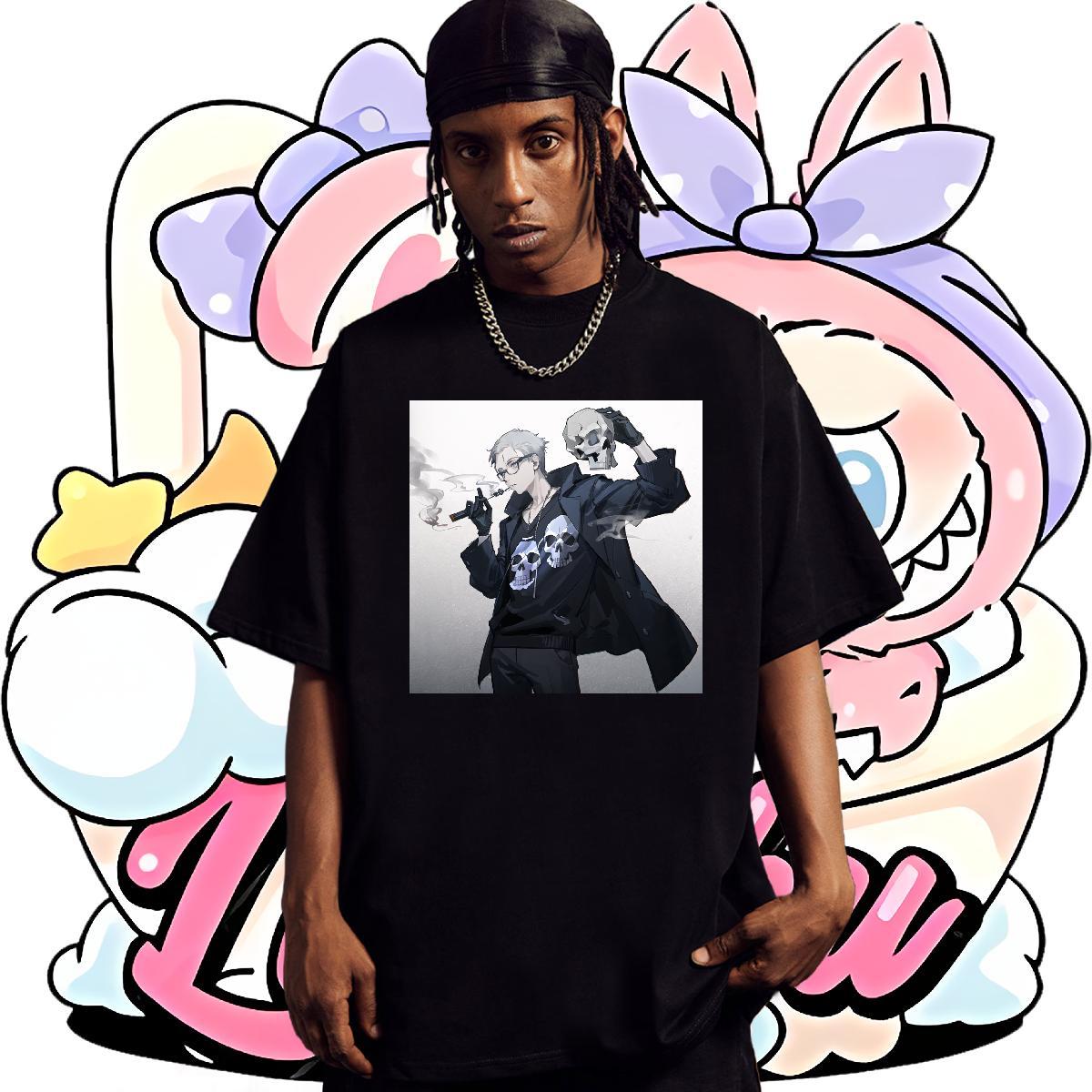Fashion Casual T shirt skull Tee Shirt 230g Cotton Sport Loose Fit Custom Cartoon Crew Neck Men Tops Tees