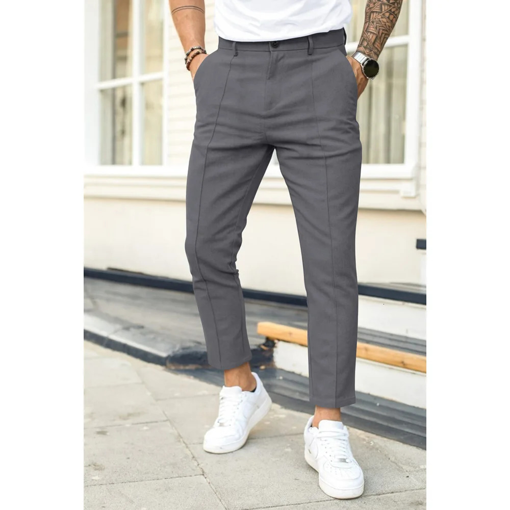 Mens Business Casual Pencil Pants Loose Suit Men Solid Pleated Wash Wear Dress Trousers Double Fold Line Slim Fit Trouser 240806