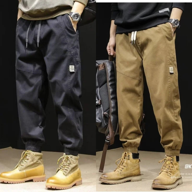 Mens Patch Pocket Fashion Cargo Pants Loose Casual Harun Labor Protection Korean Version Wearresistant Trousers 240806