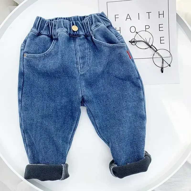 Jeans 2-10 Yrs Boys Unisex Plus Fleece Winter Pants for Kids Baby Thickening Warm Soft for Girl Children Stretch Fleece Jeans Pants