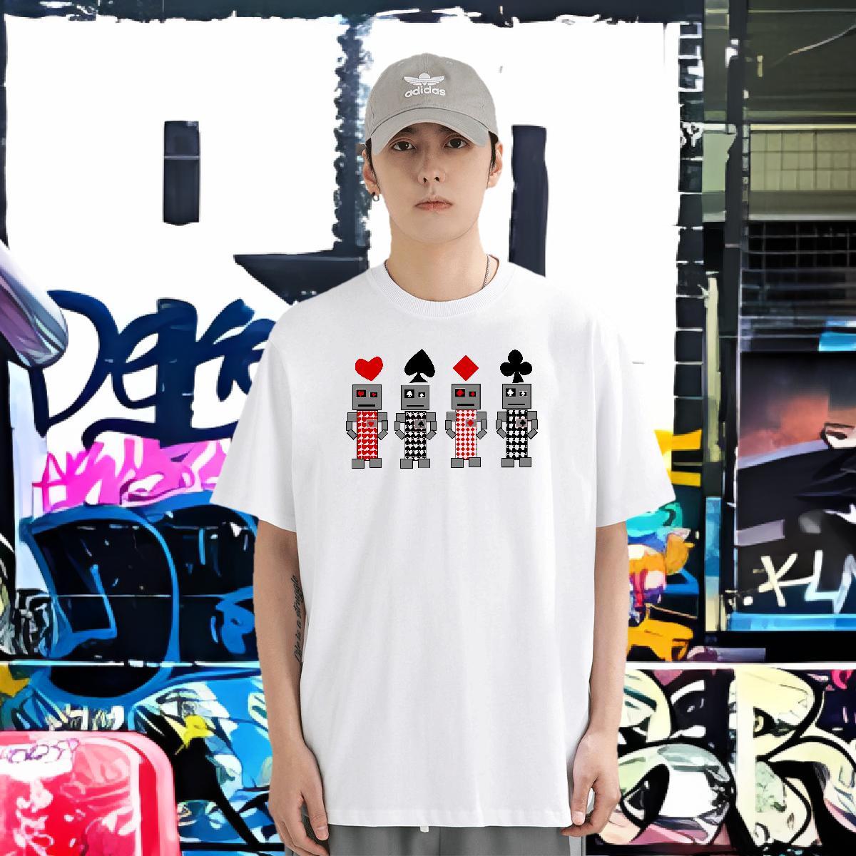 New Arrival T-Shirts robot Tees 230g 100% Cotton Casual Beach Soft Floral Print Breathable Tshirt for Man Woman
