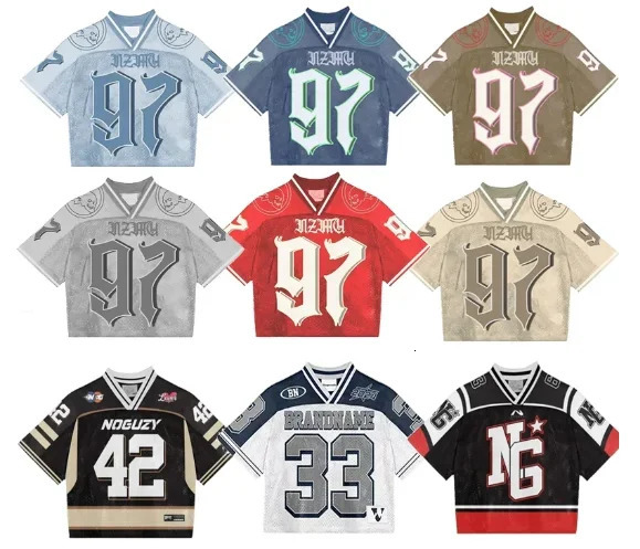 Y2K T Shirt Gothic Fashionable Breathable Splicing Loose Football Jersey Streetwear Casual Breathable Unisex Short Sleeve Top 240807
