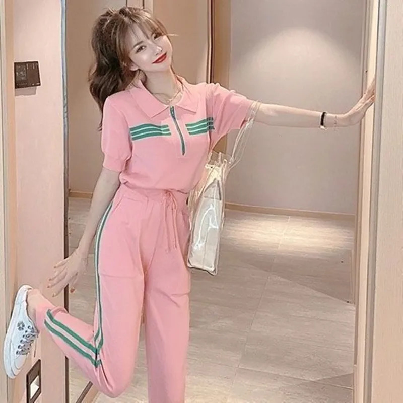 Summer European Station Sports Set Womens Summer Casual Fashion Small Two Piece Pullover Summer 240807