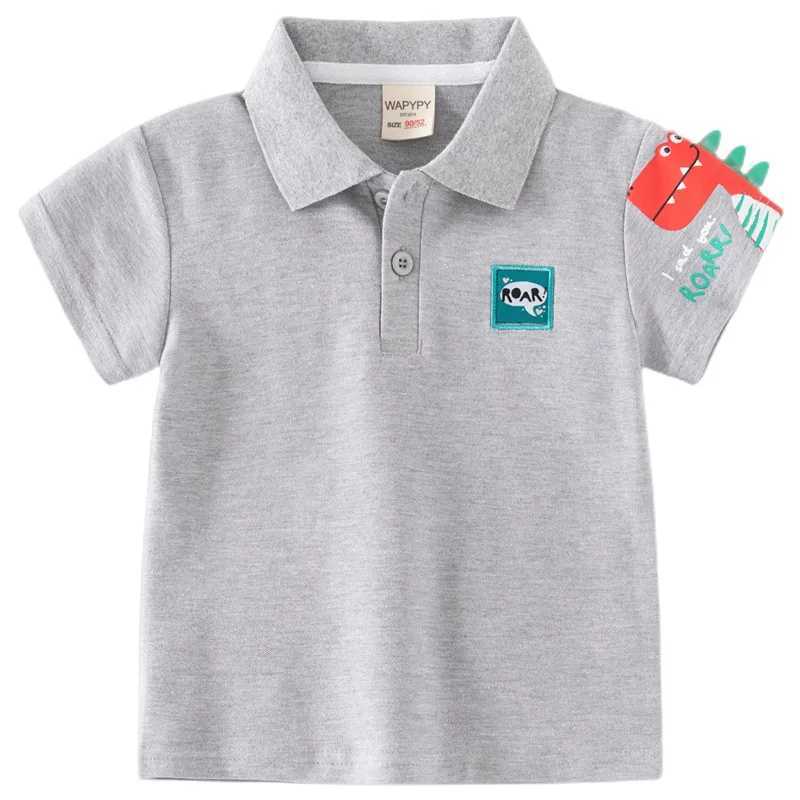 2024 Summer Boys Short sleeved Polo Shirt Childrens Fun Dinosaur Breathable Cotton 2 Colors Age 3-8 W241223