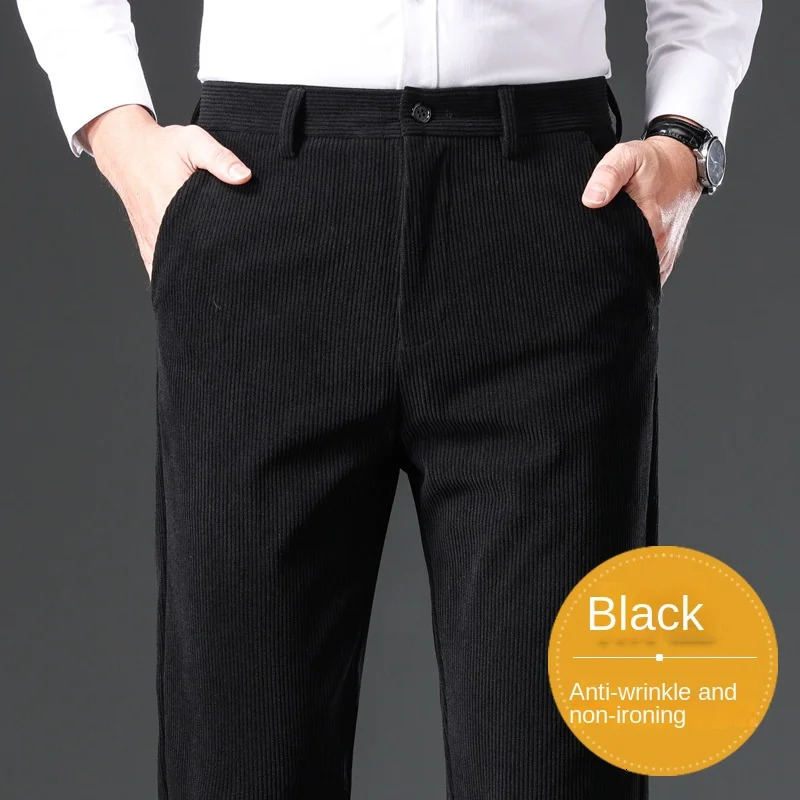 Autumn and Winter Thick Men Casual Striped Corduroy Straight Pants Thin Trousers 240806