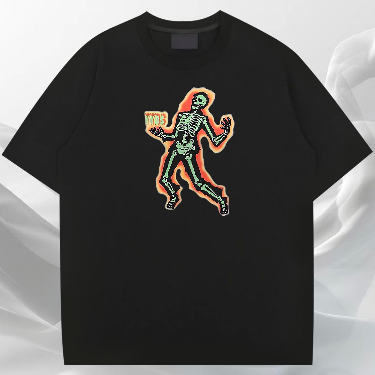Classic Men T Shirts skull Top Tees 230g Cotton Hip Hop Street Loose Fit Black White Short Sleeve O-Neck Men Tops Tees