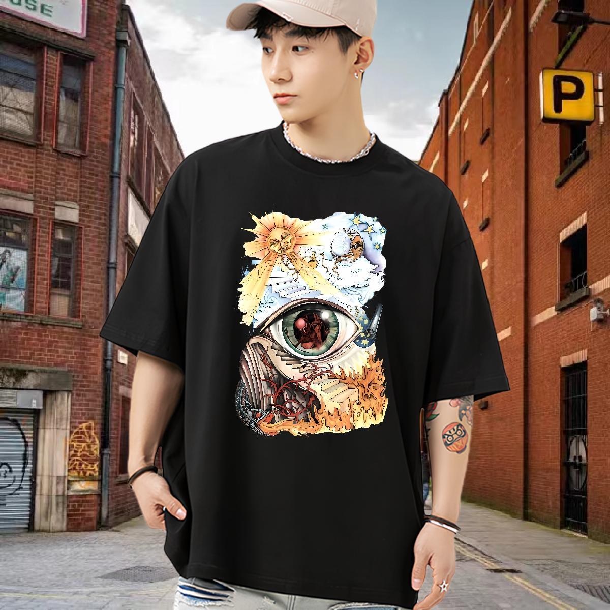 Fashion T-Shirts fire Tops Shirt 100% Cotton 230g Casual Daily Wear Wholesale Plus Size Cartoon Short Sleeve O-Neck Men Tops Tees