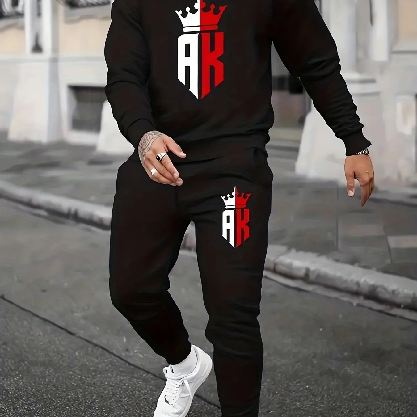 Mens Autumn Winter Long Sleeved Sweater Pants Set 240806