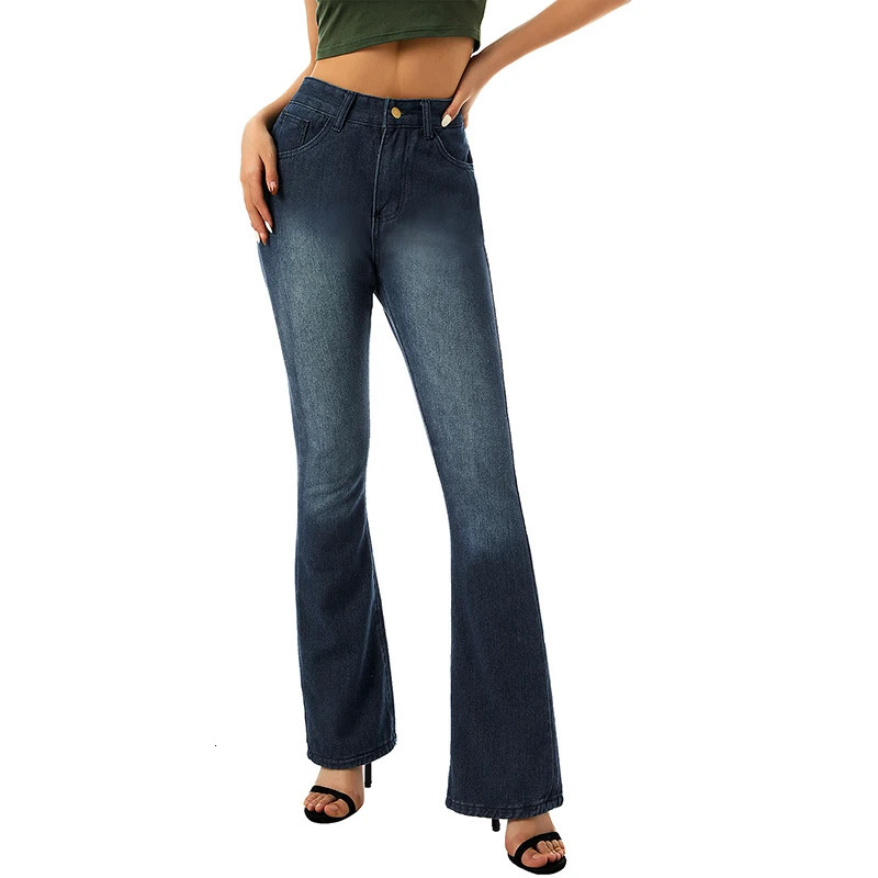 Women Y2K Aesthetic Casual Denim Flared Pants Solid Color Loose Low Waist Bell Bottom Trousers with Pockets 240807