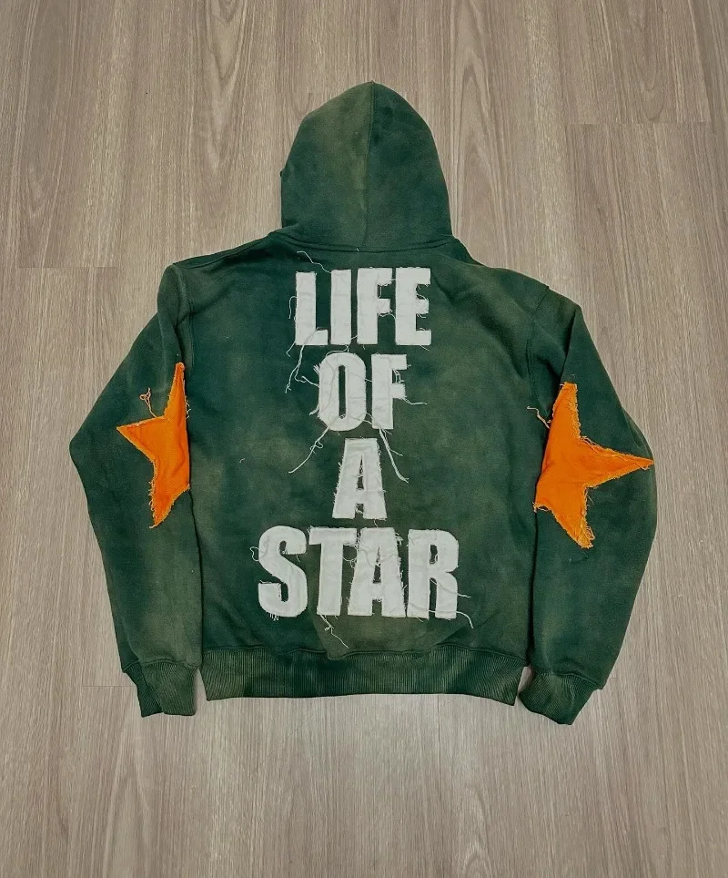 Star Letter Patch Zipper Sweatshirt Hoodie Streetwear Fashionable Street Casual Loose Sweatshirt Harajuku Style Y2k Sweatshirt 240806