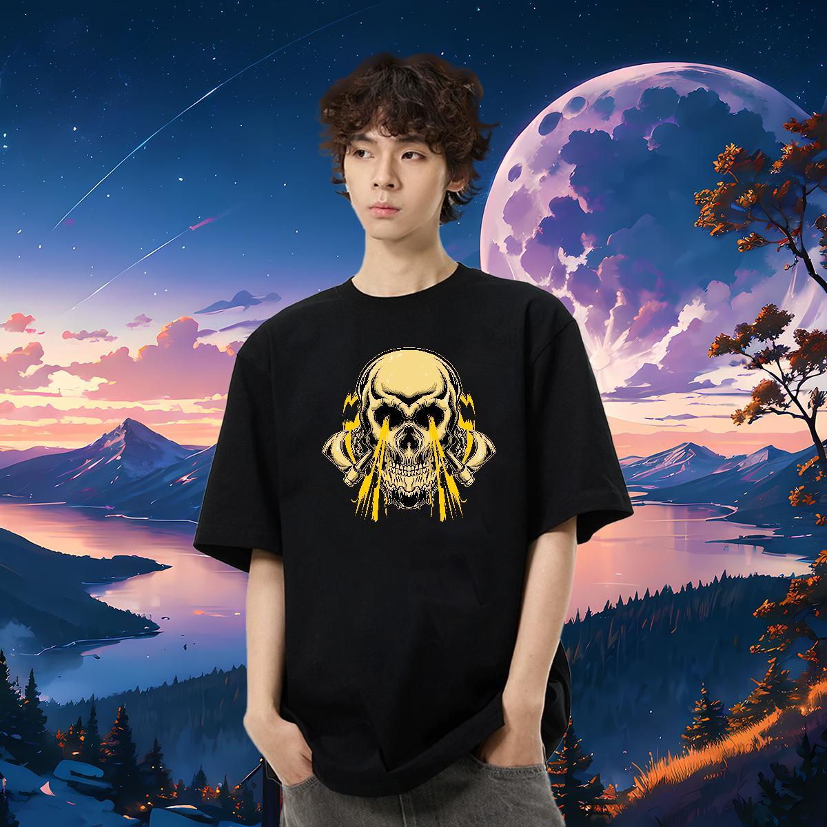 New Arrival T Shirt For Man skull Tops 230g Pure Cotton Street High Quality DIY Printed Breathable Short Sleeve Tshirts