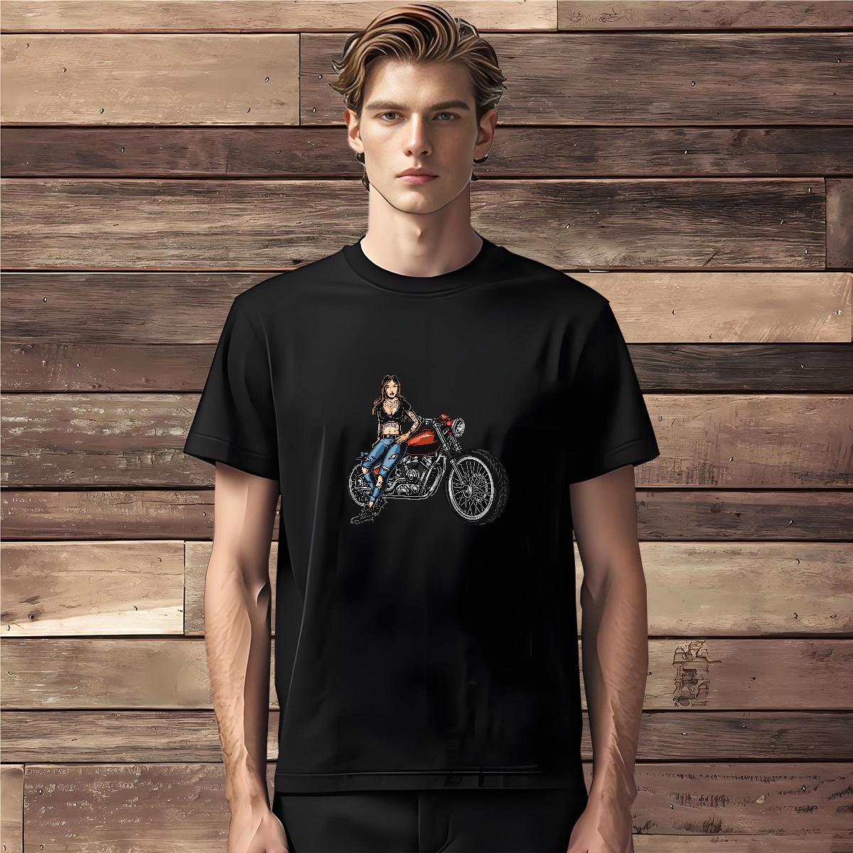 Classic Man T Shirts Motorcycle Clothings 100% Cotton 230g Casual Wholesale Cartoon Print Short Sleeve Soft Men Tops Tees