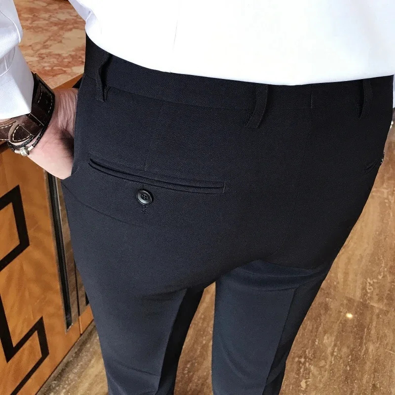Fashion Boutique Solid Color Business Mens Formal Suit Pants Groom Wedding Dress Slim Male Trousers 240806