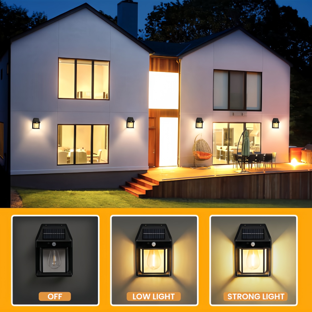 Gardens & Walkways Solar Charging Retro Wall Lantern with Automatic Motion Detection