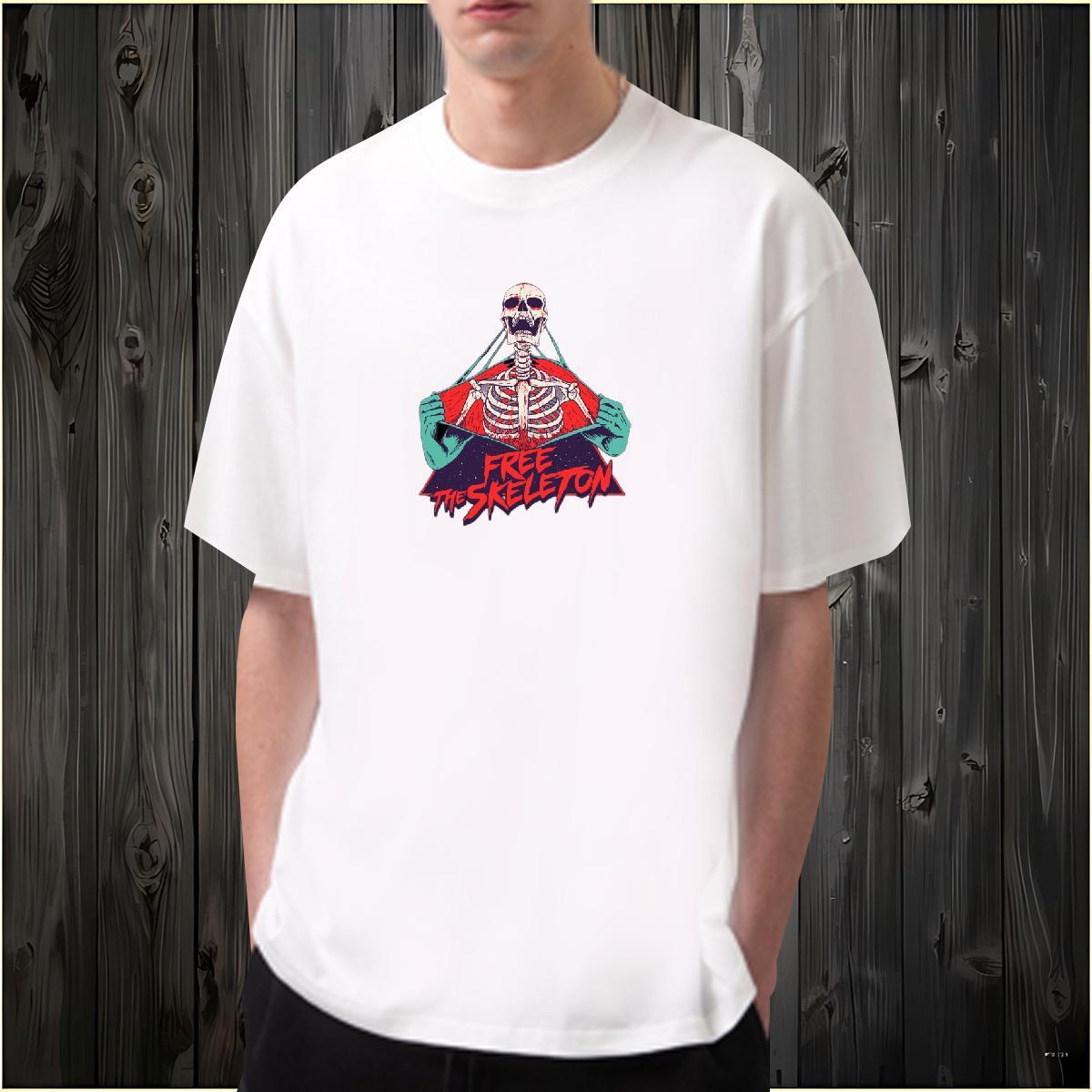 Fashion New Mens T Shirts skull Clothings 230g Cotton Anime Printing Street TOP Quality Customized Print Breathable Crew Neck Men Tops Tees